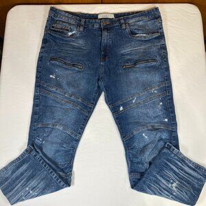 Jeanius by Akademiks Stretch Bleach Spotted Front Zipper Designer Jeans Men's 38